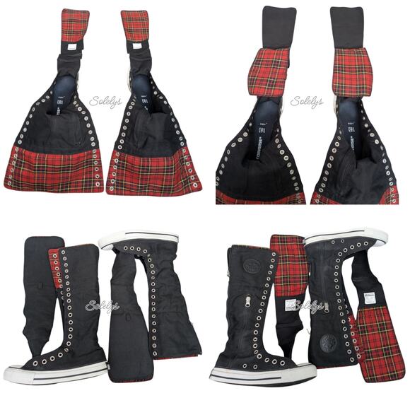 Converse Japan 2007 RARE XXHI Plaid Foldover Knee High Black Red White M4.5/W6.5 - Picture 11 of 16